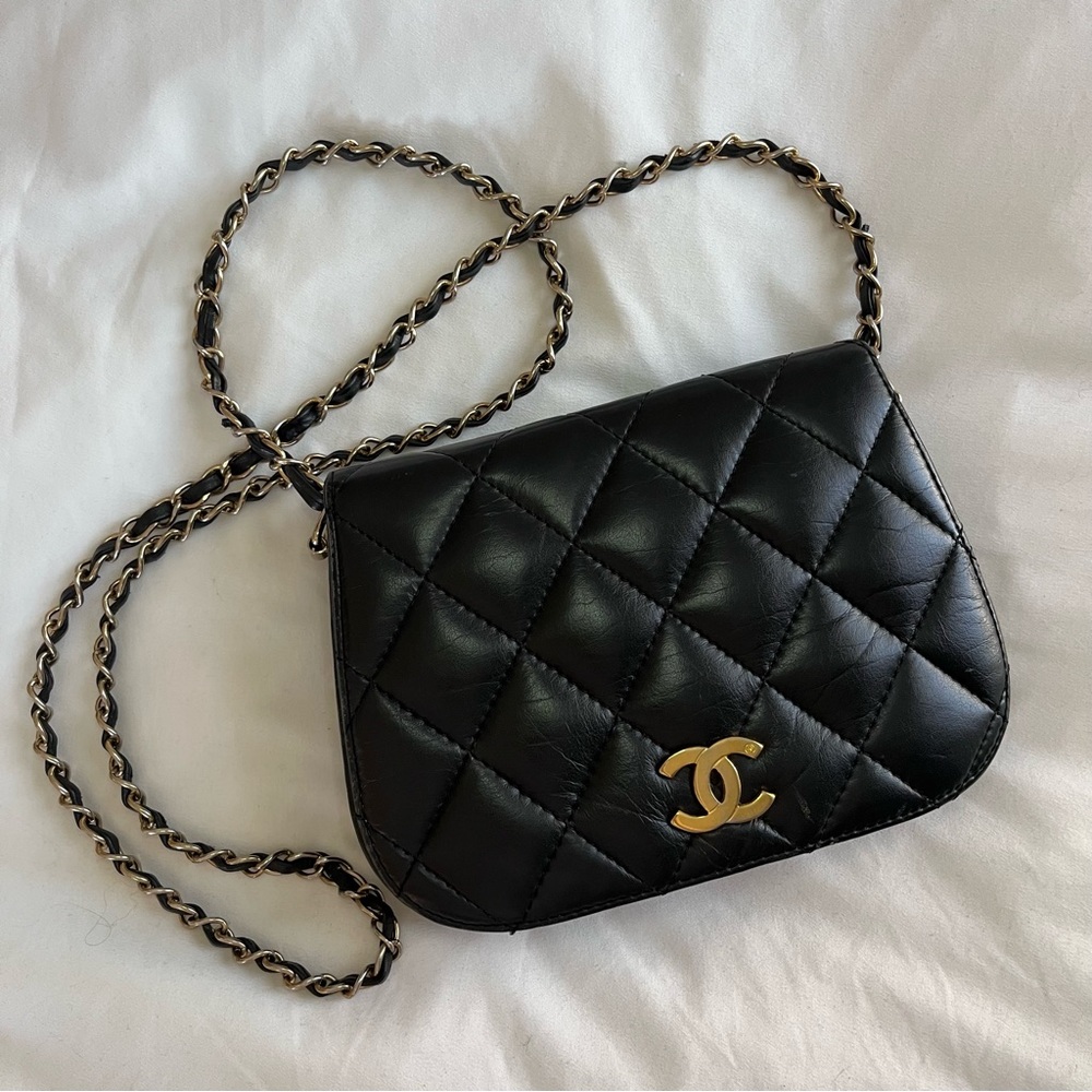 Double-sided Chanel faux leather crossbody bag